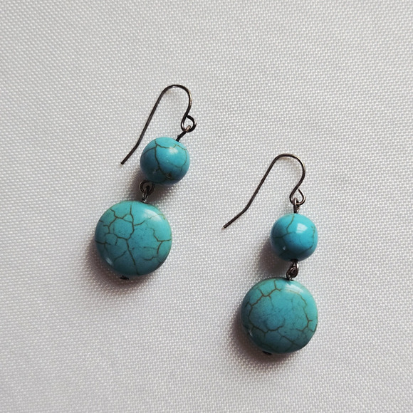 Faux Turquoise Earrings Dangle Drop Pierced Blue Beaded Casual Southwestern Boho - Picture 4 of 8